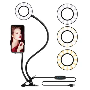 Verstelbare Fotografie Verlichting Met Klem 3 "Flexibele Led Selfie Ring Licht Voor Make-Up Youtube Video Live