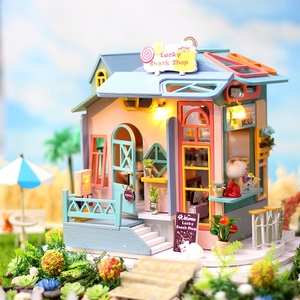 IIECREATE 3D fait à la main en bois maison de poupée K-1061 Snack shop bricolage Miniature maison Kit avec LED - Product Image 2