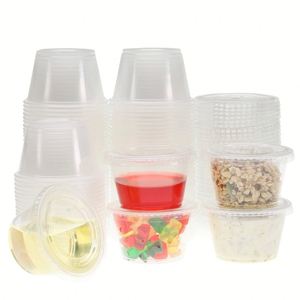 Vasos de Plástico Transparente de Pared Simple de Grado Alimenticio de 91 ml (3.25 oz) con Tapa Desechables para Uso Diario - Product Image 1