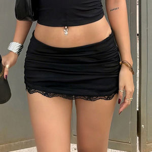 Falda Culotte Negra Transpirable Antiexposición para Mujer, Novedad de Verano, Cintura Natural, Elegante, con Ribete de Encaje, Mini Falda para Fiesta - Product Image 3