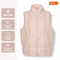 Gilet coupe-vent léger bicolore personnalisé OEM, épais et chaud, avec col roulé matelassé ondulé, en microfibre.