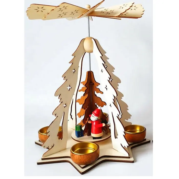 Christmas Pyramid Wooden Wholesale Craft Handicraft German Xmas Pyramid Decorations with Tealight Holders