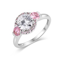 Cincin Halo Batu Pink Kustom Elegan Berlapis Emas Putih Cincin Zirkonia Kubik AAAAA Cincin Vintage Perhiasan Demi Fine untuk Wanita