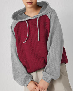 Sweat-shirt à capuche pour femme <span class=keywords><strong>de</strong></span> haute qualité, tendance automne, couleur contrastée, tricot torsadé, pull à manches longues, coupe ample, décontracté, haut à capuche - Product Image 1