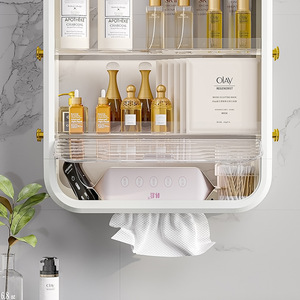Boîte de rangement cosmétique de luxe avec tiroirs, capacité 18L, organiseur de maquillage pour salle de bain, couleur unie, design à deux niveaux - Product Image 3