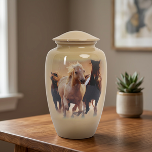 Urna de Aluminio Estilo Americano con Diseño de Caballos Corriendo para Cenizas Humanas, Directo de Fábrica, para Adultos, Puede Contener 200 Pulgadas Cúbicas - Product Image 2