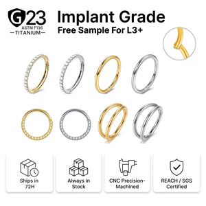 JiaXin ASTM F136 G23 Anillo de titanio con bisagras para septum, nariz, tragus, cartílago, hélix, daith, rook, concha, oído - Product Image 1