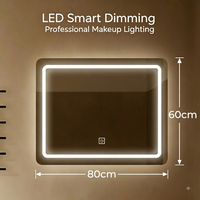 Espejo de Maquillaje Rectangular Inteligente con Pantalla Táctil LED de Tres Colores, sin Marco, Apto para Montar en la Pared en Hogares o Dormitorios