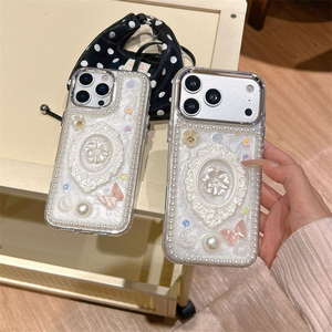 Funda para Teléfono Móvil con Marco de Fotos 3D de Perlas Blancas Vintage y Flores para iPhone 17 14 13 Pro Max 16 15 Plus, Carcasa Trasera de Epoxi Resistente a Impactos - Product Image 2