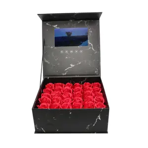Flower hd lcd video gift packing box invitations magnet box for promotional party supplies video brochure card