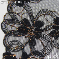 Accessoires de vêtements en gros, dentelle de luxe, largeur 30 cm, tulle noir, paillettes, broderie florale fantaisie, dentelle en maille pour robe Abaya