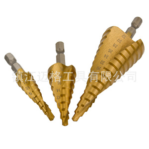 Hexagonal Shank Spiral <b>Step</b> <b>Drill</b> Bit Metric Gold Finish For Metal Drilling 3Pc Set - Product Image 5