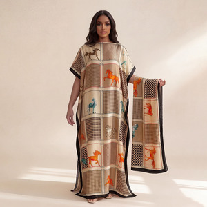 Conjunto de Ropa de Playa para Mujer, Primavera-Verano, Estampado Animal a Cuadros, Túnica y Bufanda de Poliéster, Transpirable, Ligero, Talla Grande, Ecológico - Product Image 3