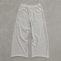 Pantalon de survêtement ample gris chiné en molleton de coton, coupe large, avec cordon de serrage, poches plaquées et imprimé graphique, style streetwear décontracté, OEM ODM