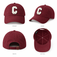 Casquette de baseball personnalisée en coton doux, style Dad Hat, avec patch chenille lettres, bordeaux délavé, pour le sport et les loisirs, vente en gros