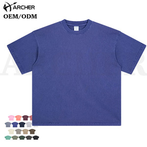 Camiseta Driov Nueva de 250g, Estilo Vintage, Lavada con Efecto Desgastado, Hombros Caídos, Color Negro, de Algodón para Hombre - Product Image 1