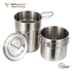 Ensemble de casseroles pliantes en acier inoxydable, rondes, portables, pour le camping, vaisselle au design minimaliste, passe au lave-vaisselle - Product Image 5