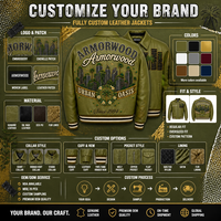 Veste universitaire sur mesure en cuir de vachette pleine fleur olive, broderie lourde, veste d'automne personnalisée pour homme avec appliques de strass