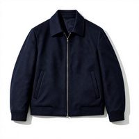 Veste en laine bleu marine à col à revers et fermeture éclair 811