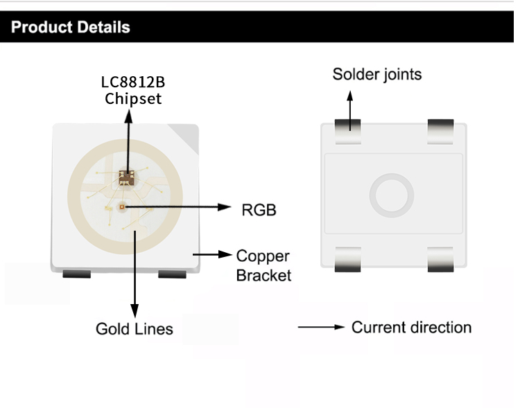 Addressable Individual IC built-in smd 5050 RGB 4PIN sk6812/WS2812/lc8812b compatible RGB LED Chip