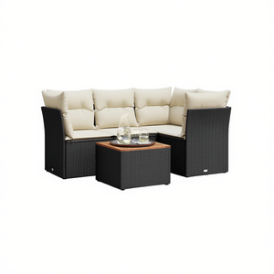 Modern Outdoor Garden <b>Sofa</b> Set Black PE <b>Rattan</b> 4 Seater Weather Resistant Furniture - Product Image 1