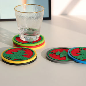 Modern 10 cm Colour Christmas Round Felt <b>Coaster</b> with Holder Non-Slip Heat-Resistant Durable Customizable Sustainable Design - Product Image 5