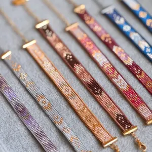 Go2boho Miyuki Perlen breite Manschette Armbänder, handgemachte geometrische Blumenmuster Boho Schmuck für Frauen - Product Image 1