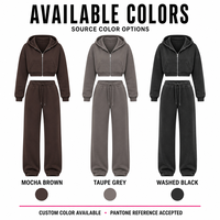 Ensemble de survêtements personnalisés OEM ODM pour femmes : sweat à capuche zippé rose en molleton bouclette effet vieilli et pantalon de survêtement – Tenue de sport 2 pièces