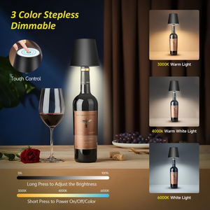 Lampe de table LED rechargeable, lumière décorative en forme de bouteille, lampe de bureau portable à intensité variable, lampe étanche IP54 pour restaurant/maison/bar - Product Image 2