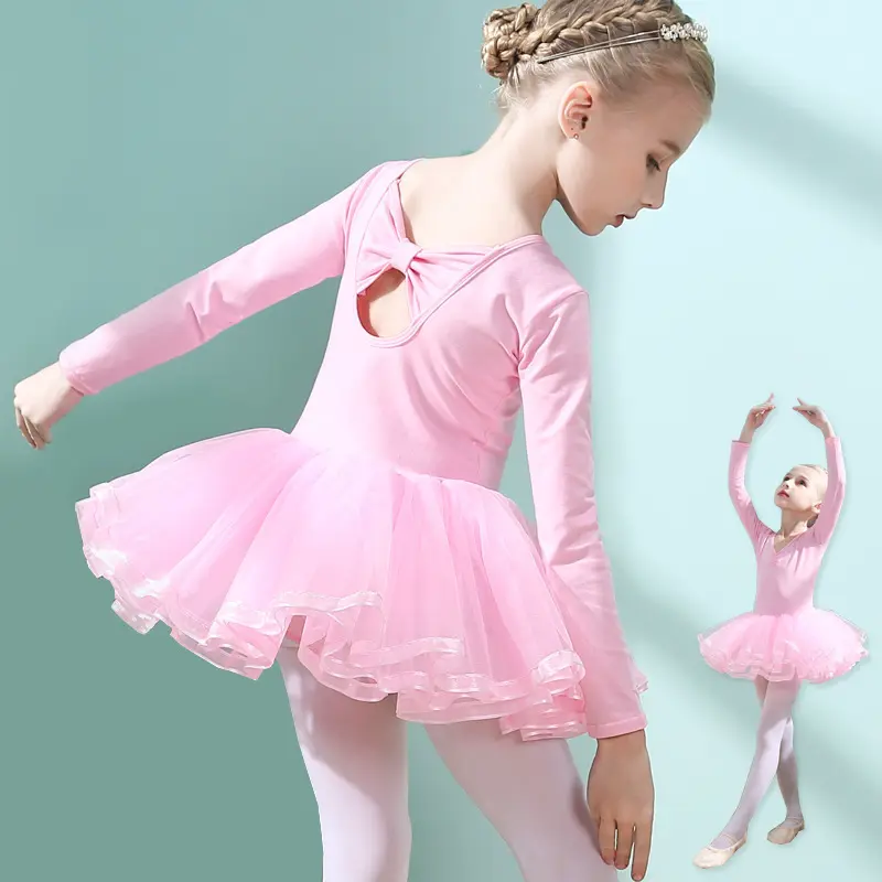 Vestido de balé manga longa para meninas, vestido de dança e ginástica, dança, desempenho dancewear, roupas para crianças