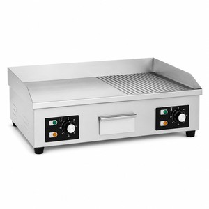 Plancha Eléctrica Comercial, Mitad Plana y Mitad Acanalada, 4.4kW 220V, Control Dual, para Hamburguesas, Filetes, Tocino, Cocina de Restaurante - Product Image 1