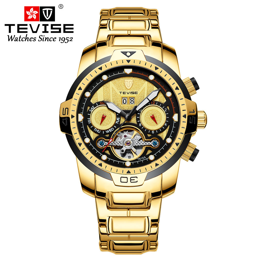 Tevise Calendar Auto Date Waterproof Multiple Time Zone Mens Diver Sport  Multifunction Watch