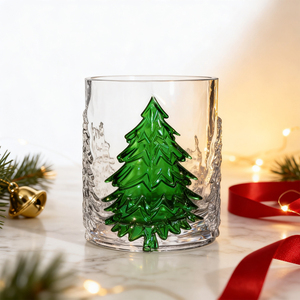 Verre à shot en cristal transparent avec motif sapin 3D en relief créatif, base épaisse et lourde, pour boissons, thème montagne et forêt - Product Image 6