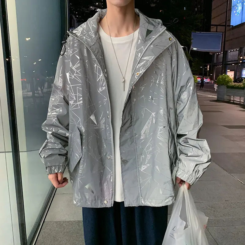 Spring/autumn trendy reflective Hoodie men's Korean Style fashion loose jacket fashion brand Luminescence Coats