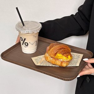 OEM Dekoratives Multifunktionales Nachhaltiges Rechteckiges Langlebiges Kunststoff-Serviertablett Großhandel Holzmaserung-Platte für Restaurants - Product Image 4
