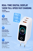 Pengisi Daya Cepat 140W GaN USB-C PD3.1 2C1A Multi-Port dengan Layar LED untuk Laptop, Ponsel, dan Tablet