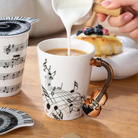 Mug à café en porcelaine écologique 360 ml avec couvercle et poignée créative en forme de violon, logo personnalisé, origine Fujian