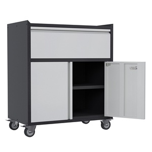 Armoire de rangement mobile pour outils en métal bicolore semi-haute à 4 roues pour garage, noir et gris, OEM disponible - Product Image 1