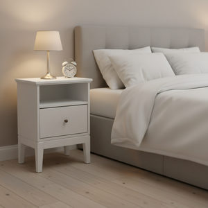 Elegante <span class=keywords><strong>Mesita</strong></span> <span class=keywords><strong>de</strong></span> <span class=keywords><strong>Noche</strong></span> en Color Blanco Madera con Cajón y Gabinete <span class=keywords><strong>de</strong></span> Almacenamiento para Dormitorio - Product Image 1