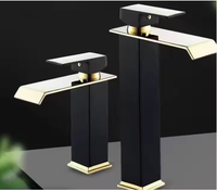Keran Wastafel Tunggal Mintao Modern Stainless Steel, Model Waterfall, Warna Hitam Emas, Inti Keramik, Garansi 5 Tahun