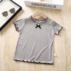 T-shirt Estiva per Bambine Stile Coreano OEM ODM, Manica Corta, Elegante e Leggera <span class=keywords><strong>con</strong></span> Fiocco, Abbigliamento Fresco per Bambini - Product Image 4