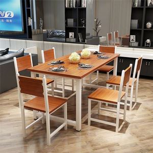 YQ JENMW Table à manger en bois en acier domestique Table à manger rectangulaire minimaliste moderne Four-6Person <span class=keywords><strong>Dinette</strong></span> de Restaurant de restauration rapide - Product Image 4