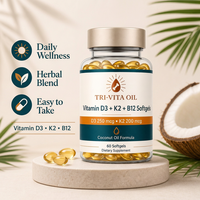 Capsules de Vitamine D3 K2 B12 en Gélules Molles à Marque Blanche 250mcg 200mcg MK7 pour l'Énergie, 60 Capsules pour Femmes, Complément Alimentaire