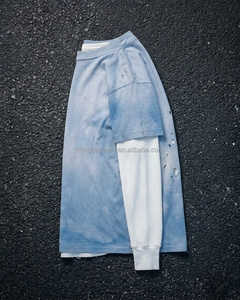 เสื้อยืดเปล่าคุณภาพสูงสำหรับผู้ชาย ทรงคอกลม ลุค Dirty Wash ผ้าฝ้าย 100% เสื้อยืดผู้ชายแบบย้อมสีเอซิดทรงยาวสั่งทำพิเศษ - Product Image 3