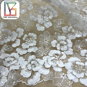 Sang trọng Bridal Dress thêu <span class=keywords><strong>sequin</strong></span> vải tuyn ren vải trắng Bridal Wedding thêu hoa với sequins lưới ren vải - Product Image 4