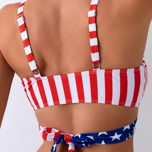 Nuevo Conjunto de Bikini de Cintura Alta con Estampado de Bandera 2026 para Mujer, Traje de Baño de Dos Piezas con Lazos Cruzados <span class=keywords><strong>en</strong></span> la Espalda, Estilo Europeo Americano - Product Image 4