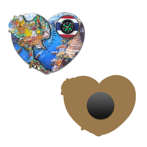 Magnete per Frigorifero a Forma di Cuore con Bussola e Monumento del Grande Palazzo, Souvenir di Viaggio 3D della Thailandia, Produzione OEM - Product Image 1