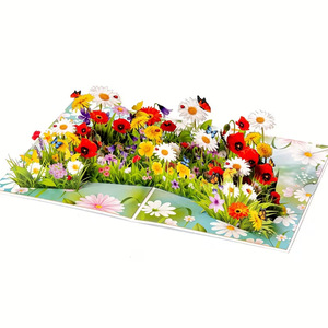 Carte de vœux 3D pop-up Jardin floral avec fleurs et papillons Finition mate en papier Forme rectangulaire - Product Image 5