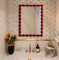 Miroir pleine longueur sur pied avec cadre perlé à bulles et bordure 3D de boules rouges pour chambre à coucher et décoration intérieure, vente en gros
