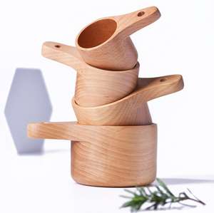 शून्य अपशिष्ट पर्यावरण के अनुकूल 4 टुकड़ा मापने चम्मच कप सेट रसोई उपकरण खाना पकाने बीच लकड़ी मापने कप सेट - Product Image 4